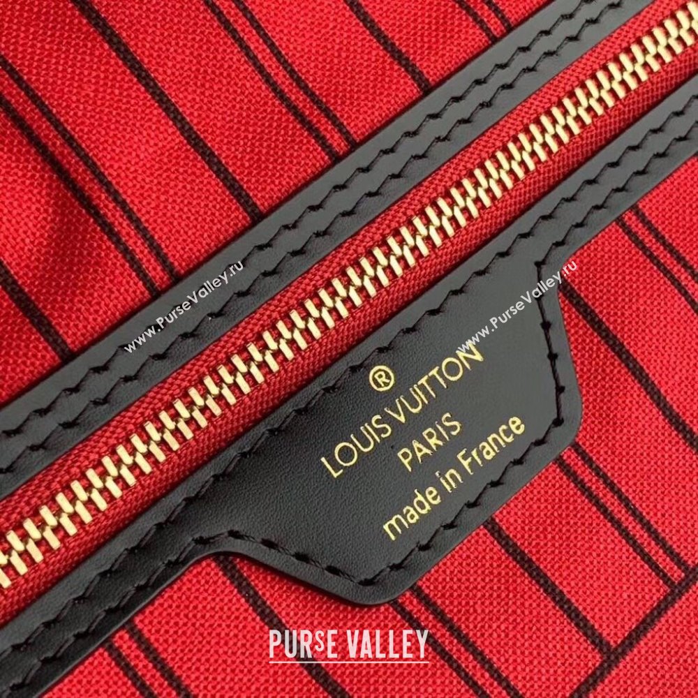 Louis Vuitton Neverfull MM Monogram Canvas Tote Bag M48288 Black/Red 2020 (KI-20122903)