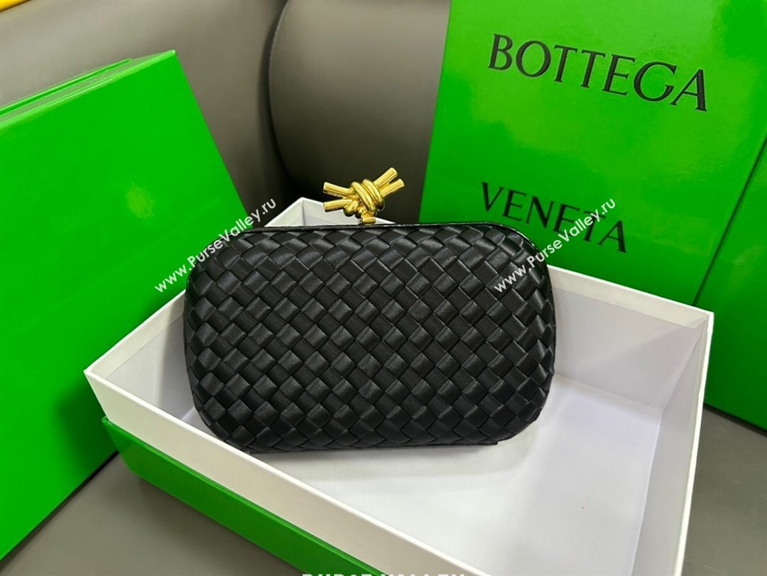 Bottega Veneta Knot Minaudiere Clutch in Intreccio Fabric 717622 Black 2023 (MS-23101333)