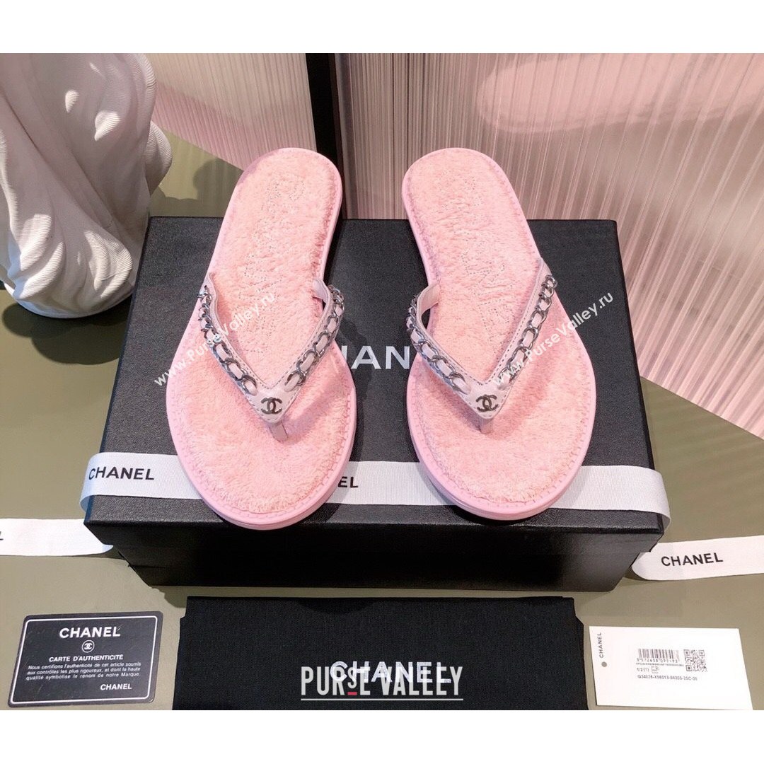 Chanel Leather Towel Chain Flat Thong Slide Sandals Pink 2021 (KL-21081622)