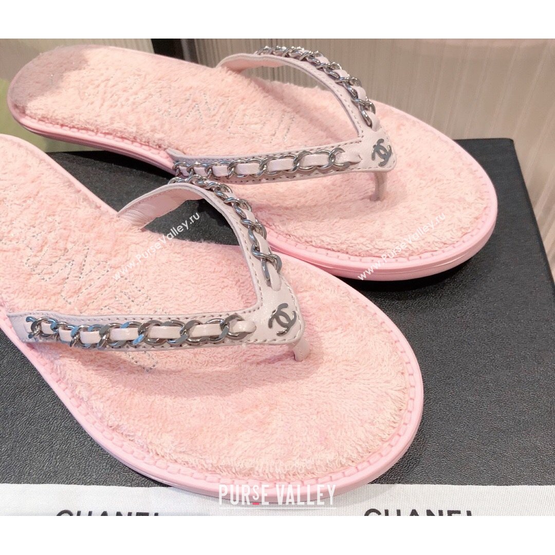 Chanel Leather Towel Chain Flat Thong Slide Sandals Pink 2021 (KL-21081622)