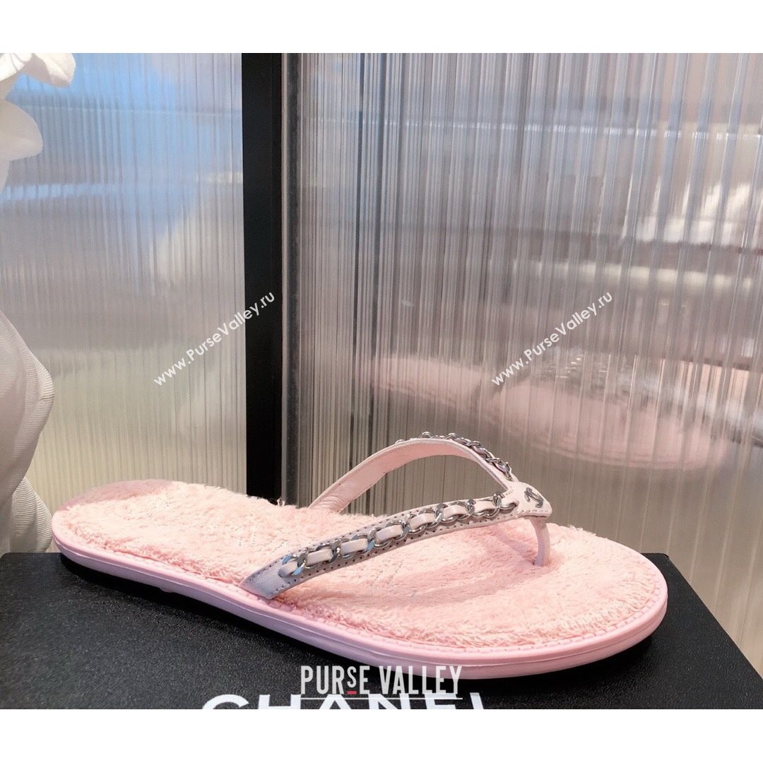 Chanel Leather Towel Chain Flat Thong Slide Sandals Pink 2021 (KL-21081622)