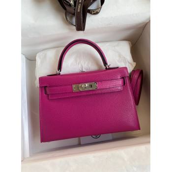 Hermes Mini Kelly II Bag 19cm in Original Chevre Leather Rosy/Silver 2024 (Full Handmade) (XYA-24022901)