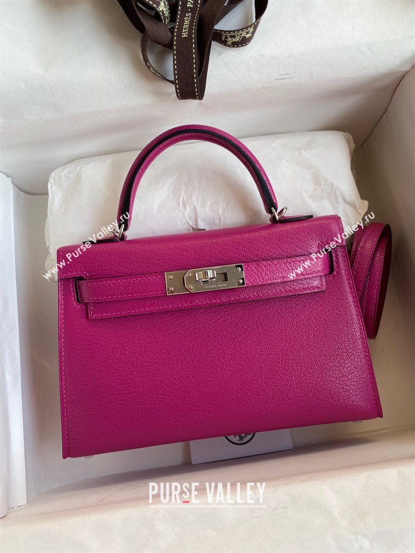 Hermes Mini Kelly II Bag 19cm in Original Chevre Leather Rosy/Silver 2024 (Full Handmade) (XYA-24022901)