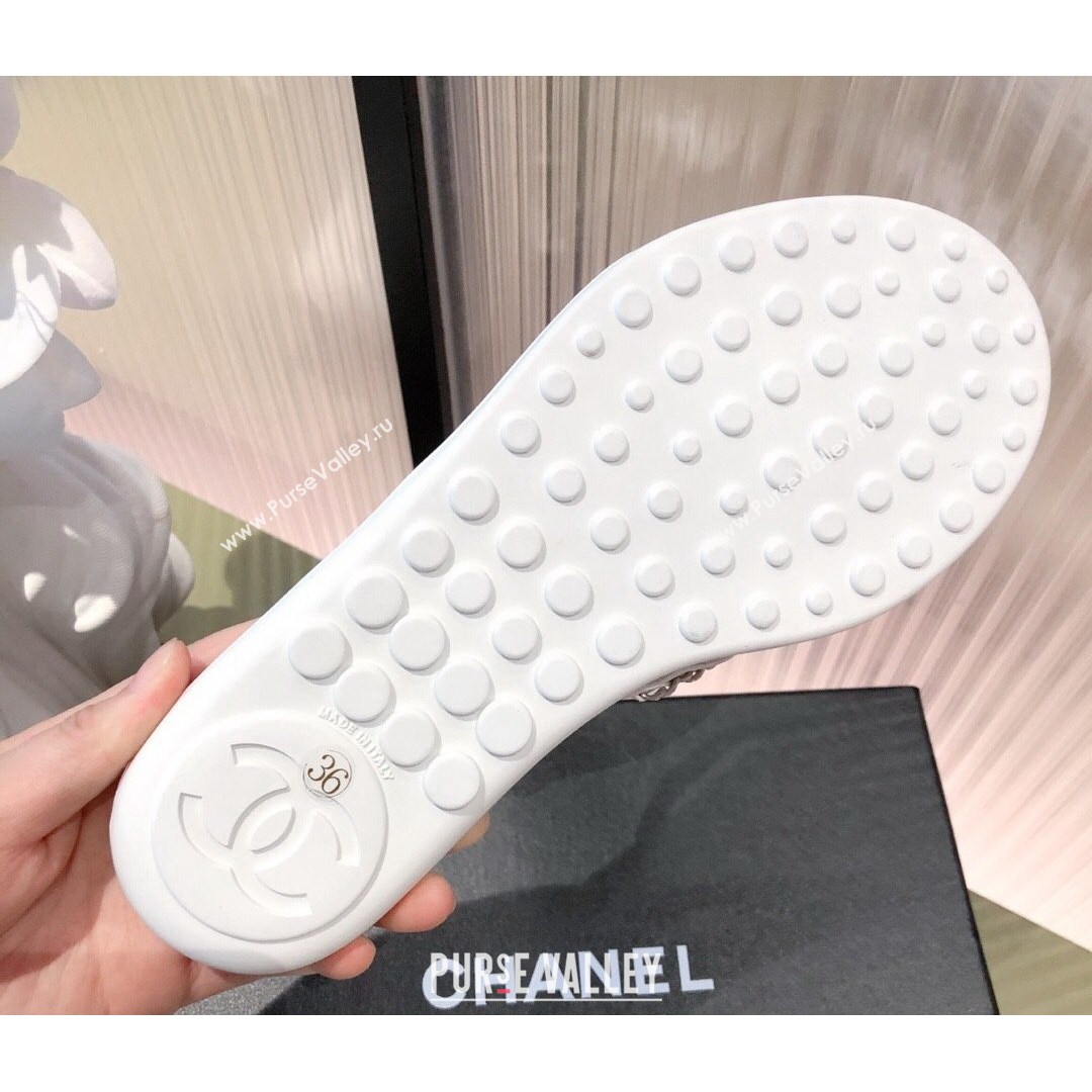 Chanel Leather Towel Chain Flat Thong Slide Sandals White 2021 (KL-21081624)