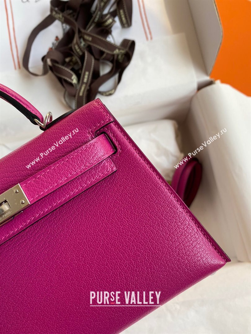 Hermes Mini Kelly II Bag 19cm in Original Chevre Leather Rosy/Silver 2024 (Full Handmade) (XYA-24022901)
