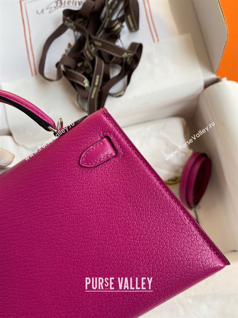 Hermes Mini Kelly II Bag 19cm in Original Chevre Leather Rosy/Silver 2024 (Full Handmade) (XYA-24022901)