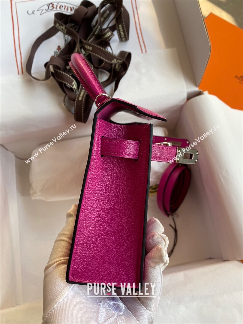 Hermes Mini Kelly II Bag 19cm in Original Chevre Leather Rosy/Silver 2024 (Full Handmade) (XYA-24022901)
