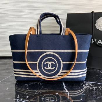 Chanel Striped Denim Small Shopping Bag Blue 2021 (JY-21031726)