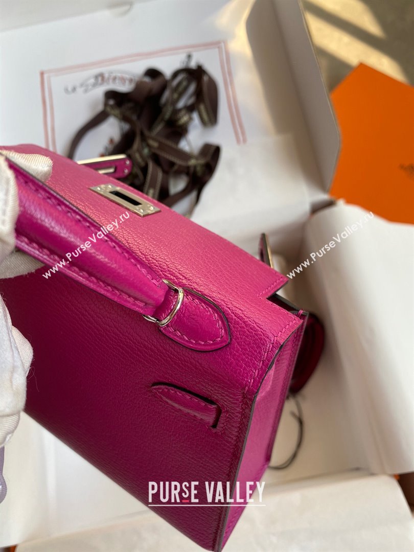 Hermes Mini Kelly II Bag 19cm in Original Chevre Leather Rosy/Silver 2024 (Full Handmade) (XYA-24022901)