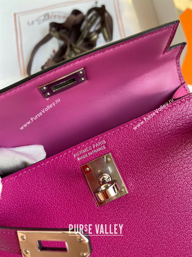 Hermes Mini Kelly II Bag 19cm in Original Chevre Leather Rosy/Silver 2024 (Full Handmade) (XYA-24022901)