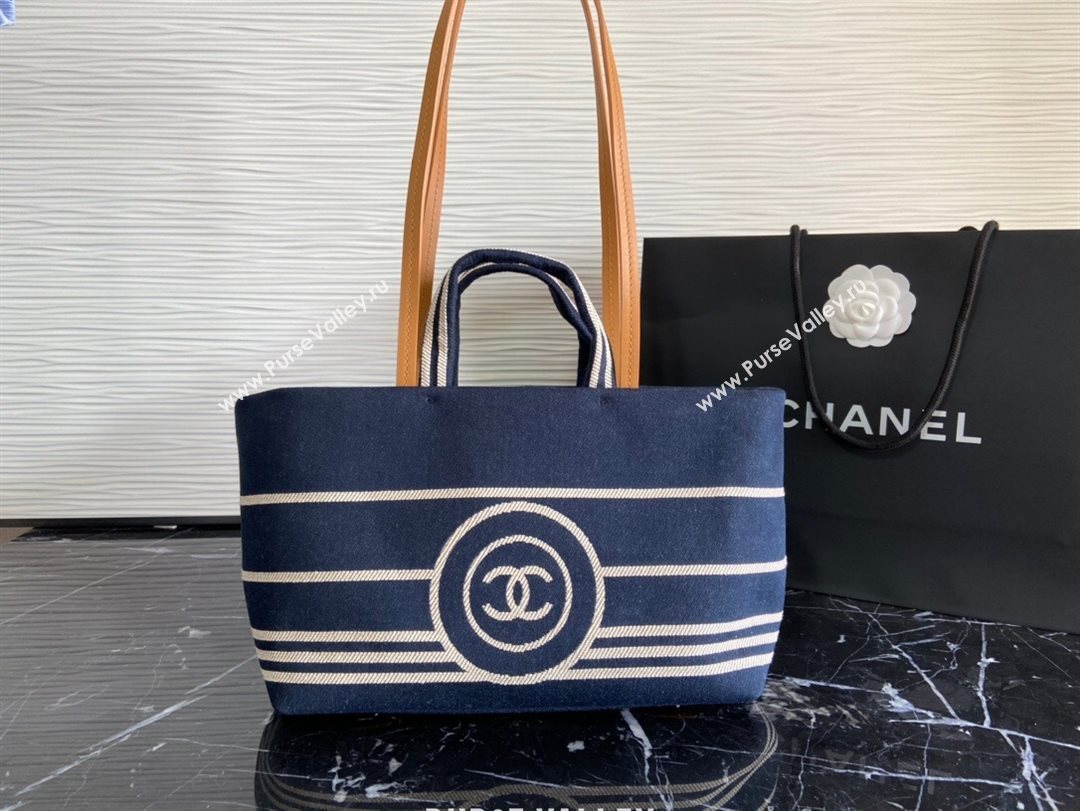 Chanel Striped Denim Small Shopping Bag Blue 2021 (JY-21031726)