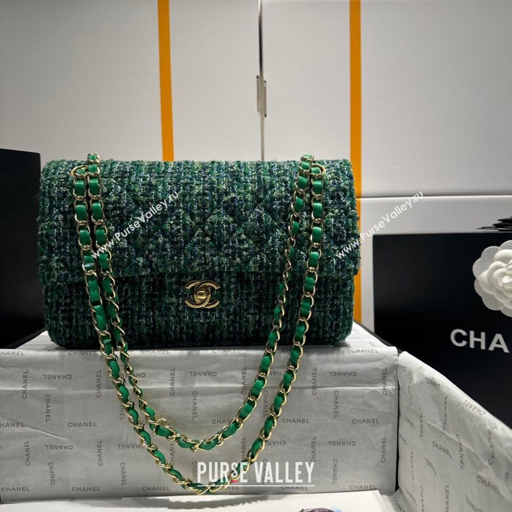 Chanel Classic Tweed Medium Flap Bag A01112 Green 2 2023 1020 (yezi-231020051)