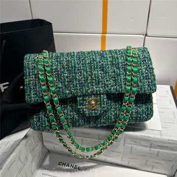 Chanel Classic Tweed Medium Flap Bag A01112 Green 2 2023 1020 (yezi-231020051)