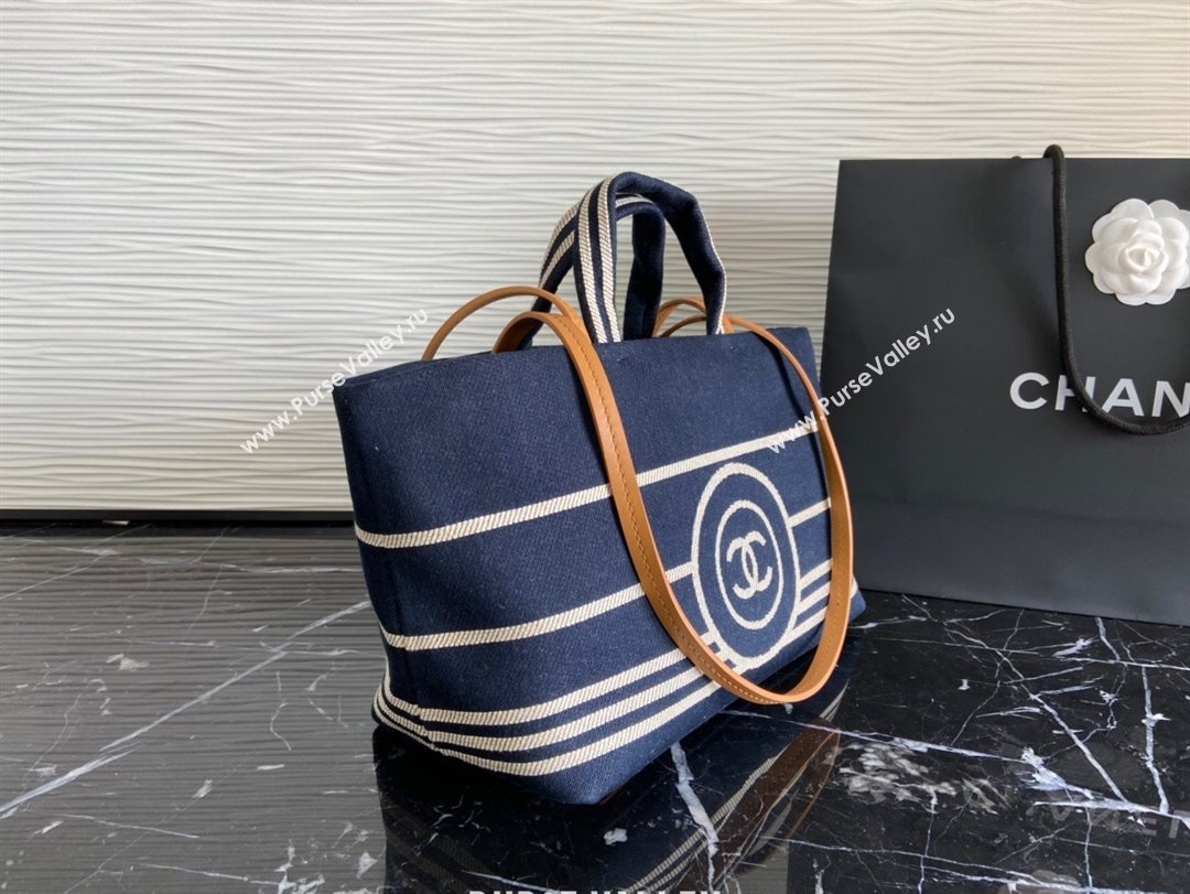 Chanel Striped Denim Small Shopping Bag Blue 2021 (JY-21031726)