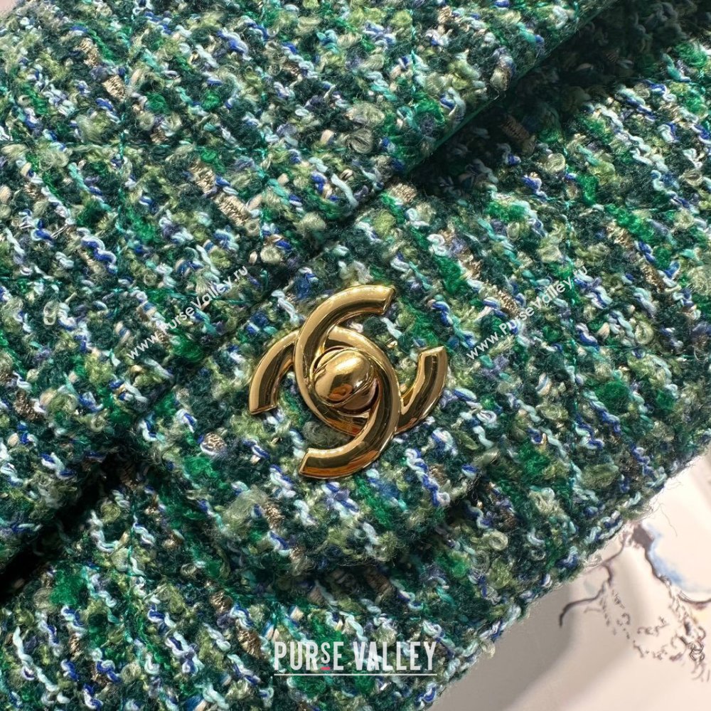 Chanel Classic Tweed Medium Flap Bag A01112 Green 2 2023 1020 (yezi-231020051)