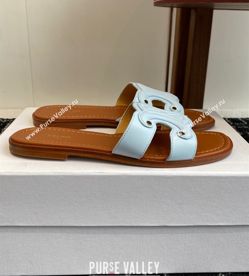 Celine Marina Flat Slides Sandal in Calfskin Leather Light Blue 2025 (SS-250709076)
