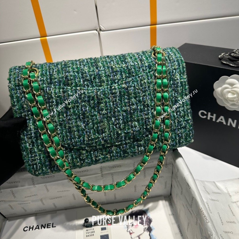 Chanel Classic Tweed Medium Flap Bag A01112 Green 2 2023 1020 (yezi-231020051)