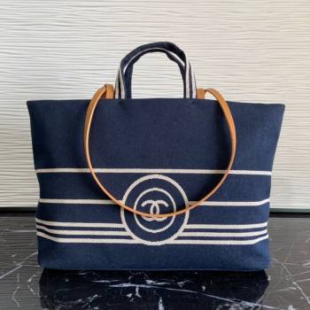 Chanel Striped Denim Large Shopping Bag Blue 2021 (JY-21031727)