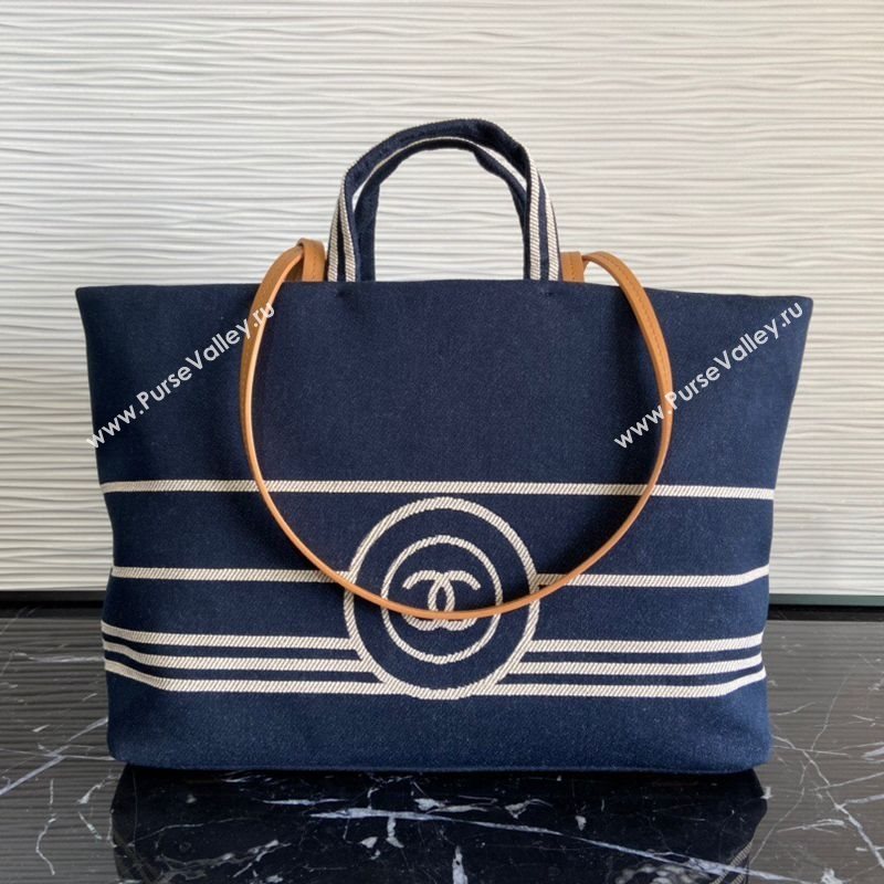Chanel Striped Denim Large Shopping Bag Blue 2021 (JY-21031727)