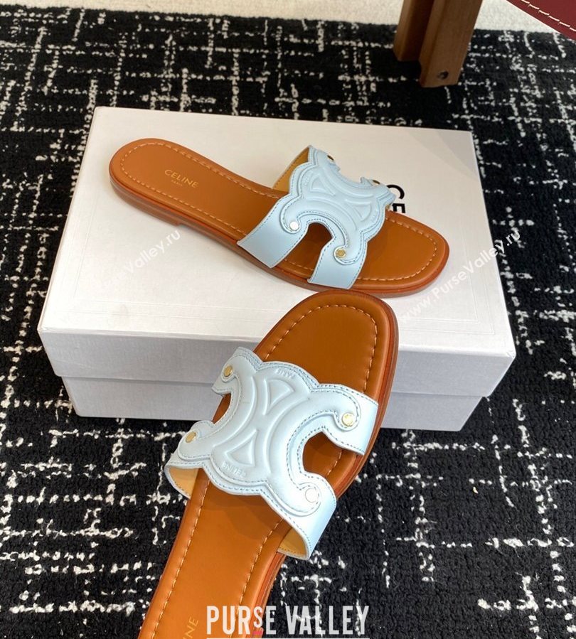 Celine Marina Flat Slides Sandal in Calfskin Leather Light Blue 2025 (SS-250709076)