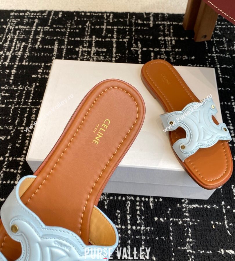 Celine Marina Flat Slides Sandal in Calfskin Leather Light Blue 2025 (SS-250709076)