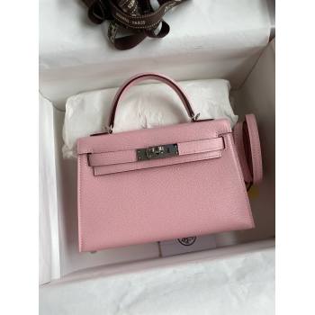 Hermes Mini Kelly II Bag 19cm in Original Chevre Leather 3Q Pink/Silver 2024 (Full Handmade) (XYA-24022902)