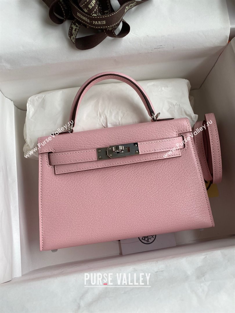 Hermes Mini Kelly II Bag 19cm in Original Chevre Leather 3Q Pink/Silver 2024 (Full Handmade) (XYA-24022902)
