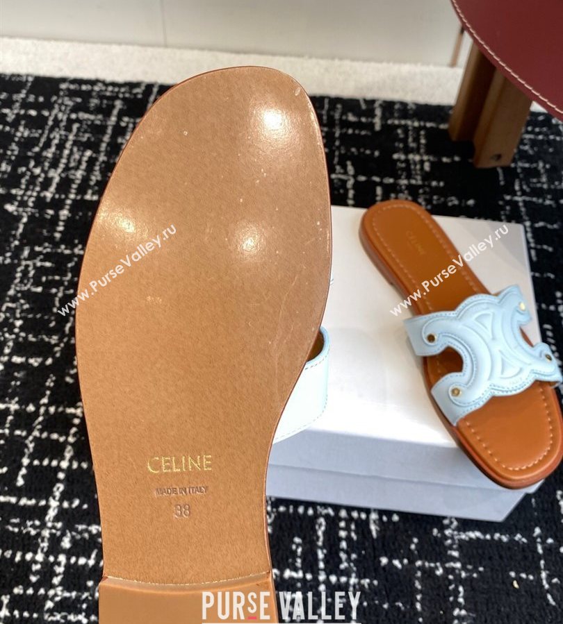 Celine Marina Flat Slides Sandal in Calfskin Leather Light Blue 2025 (SS-250709076)
