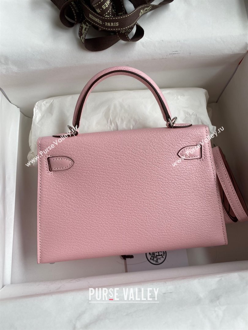 Hermes Mini Kelly II Bag 19cm in Original Chevre Leather 3Q Pink/Silver 2024 (Full Handmade) (XYA-24022902)