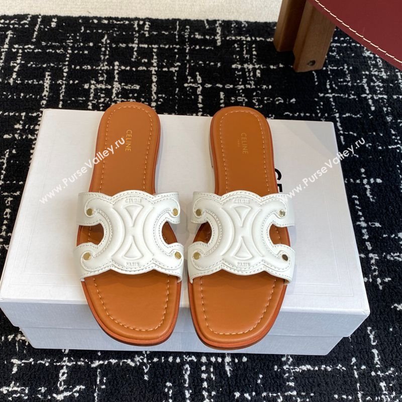 Celine Marina Flat Slides Sandal in Calfskin Leather White 2025 (SS-250709077)