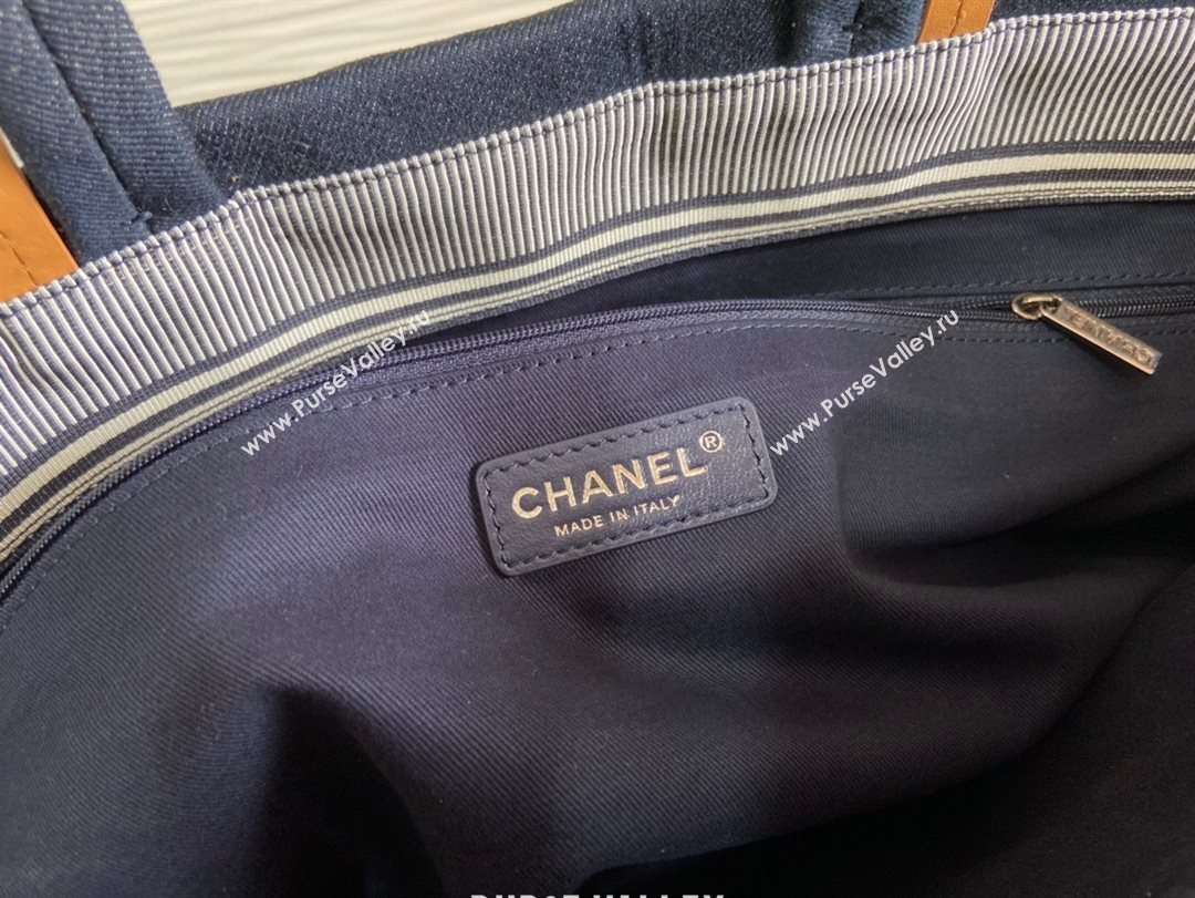 Chanel Striped Denim Large Shopping Bag Blue 2021 (JY-21031727)