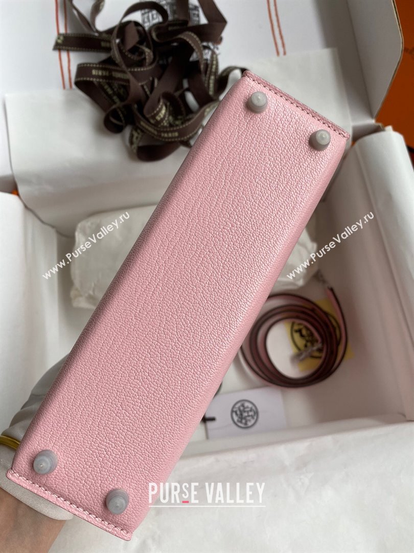 Hermes Mini Kelly II Bag 19cm in Original Chevre Leather 3Q Pink/Silver 2024 (Full Handmade) (XYA-24022902)