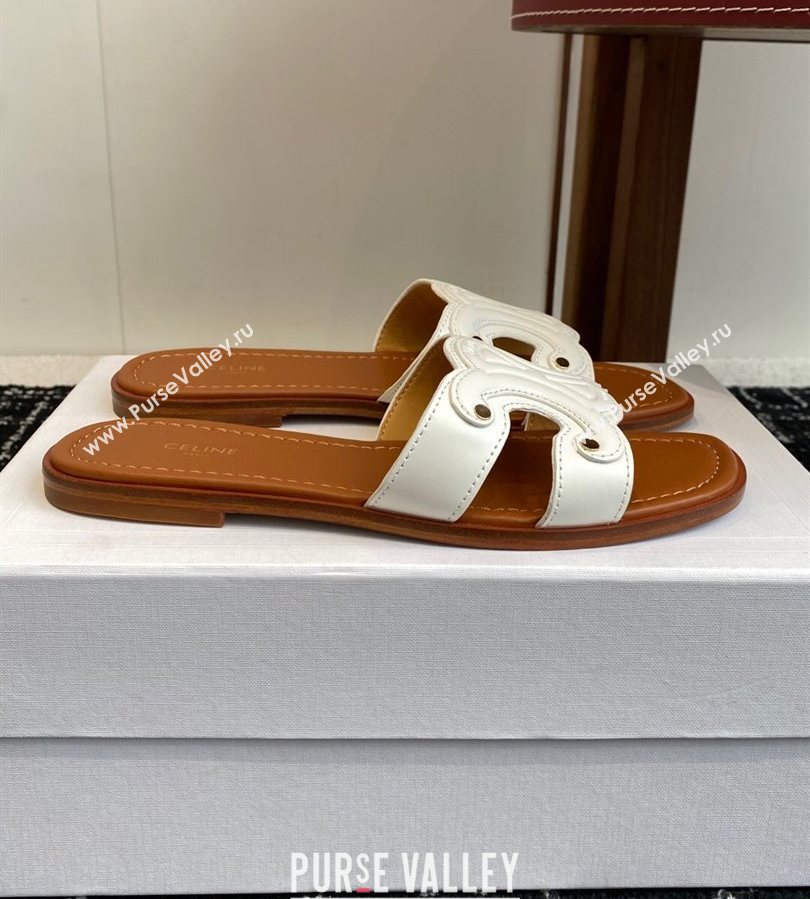 Celine Marina Flat Slides Sandal in Calfskin Leather White 2025 (SS-250709077)