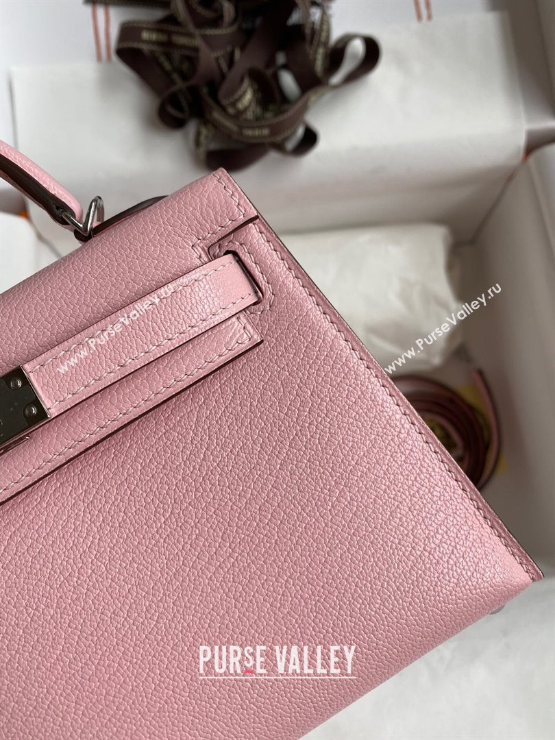 Hermes Mini Kelly II Bag 19cm in Original Chevre Leather 3Q Pink/Silver 2024 (Full Handmade) (XYA-24022902)