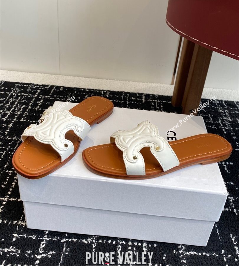 Celine Marina Flat Slides Sandal in Calfskin Leather White 2025 (SS-250709077)