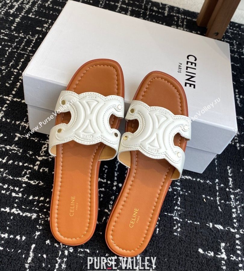 Celine Marina Flat Slides Sandal in Calfskin Leather White 2025 (SS-250709077)