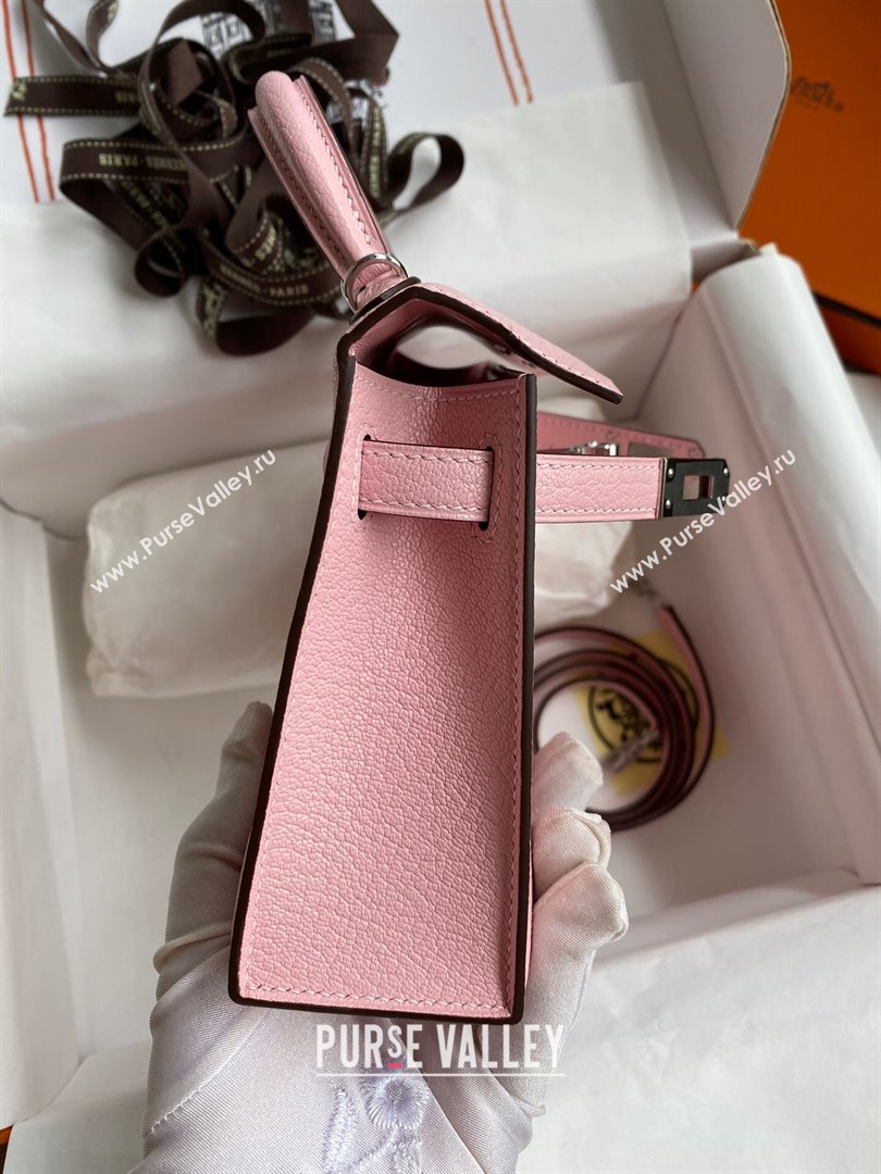Hermes Mini Kelly II Bag 19cm in Original Chevre Leather 3Q Pink/Silver 2024 (Full Handmade) (XYA-24022902)