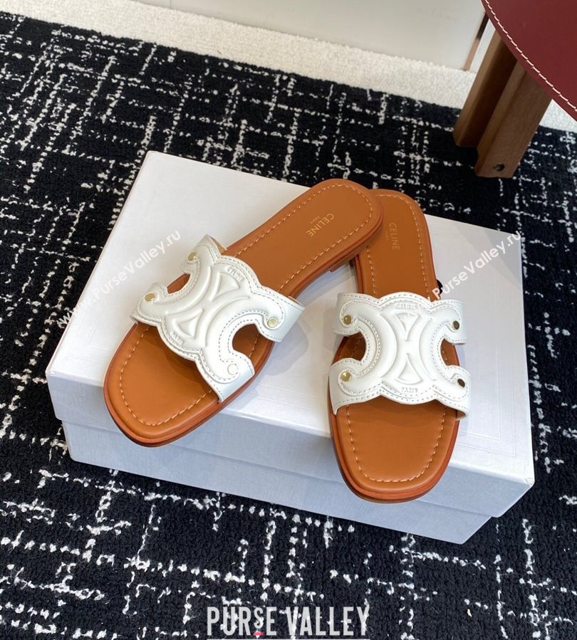 Celine Marina Flat Slides Sandal in Calfskin Leather White 2025 (SS-250709077)