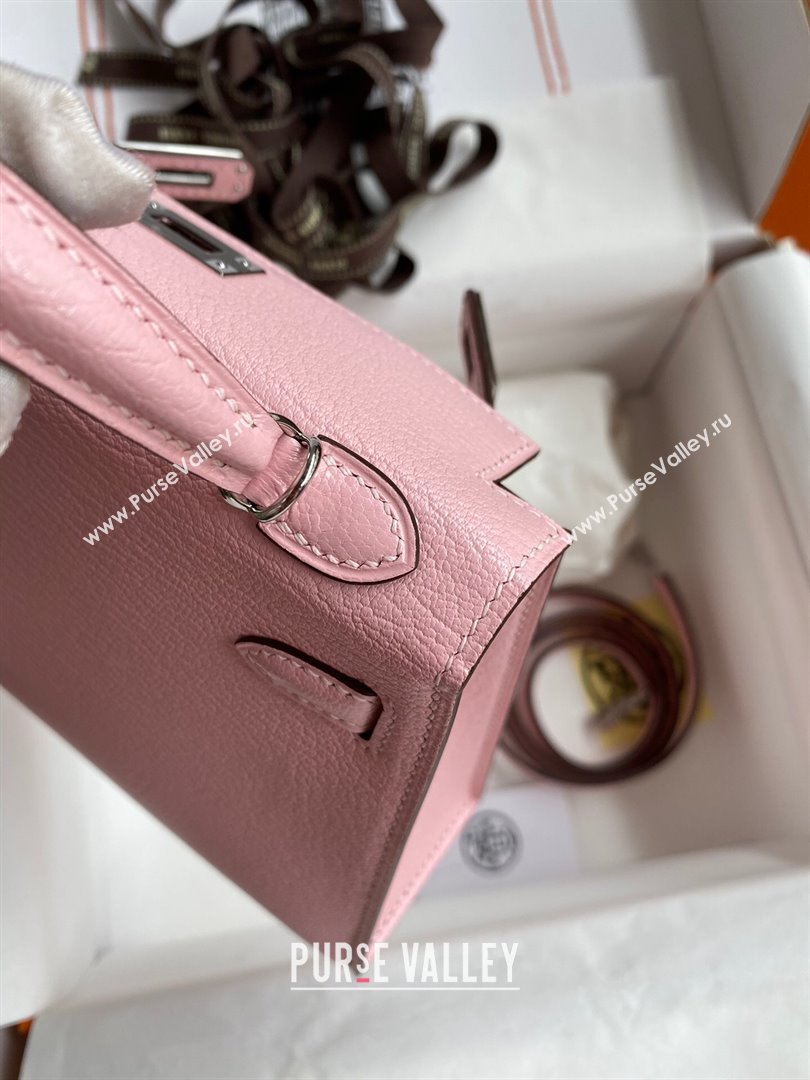Hermes Mini Kelly II Bag 19cm in Original Chevre Leather 3Q Pink/Silver 2024 (Full Handmade) (XYA-24022902)