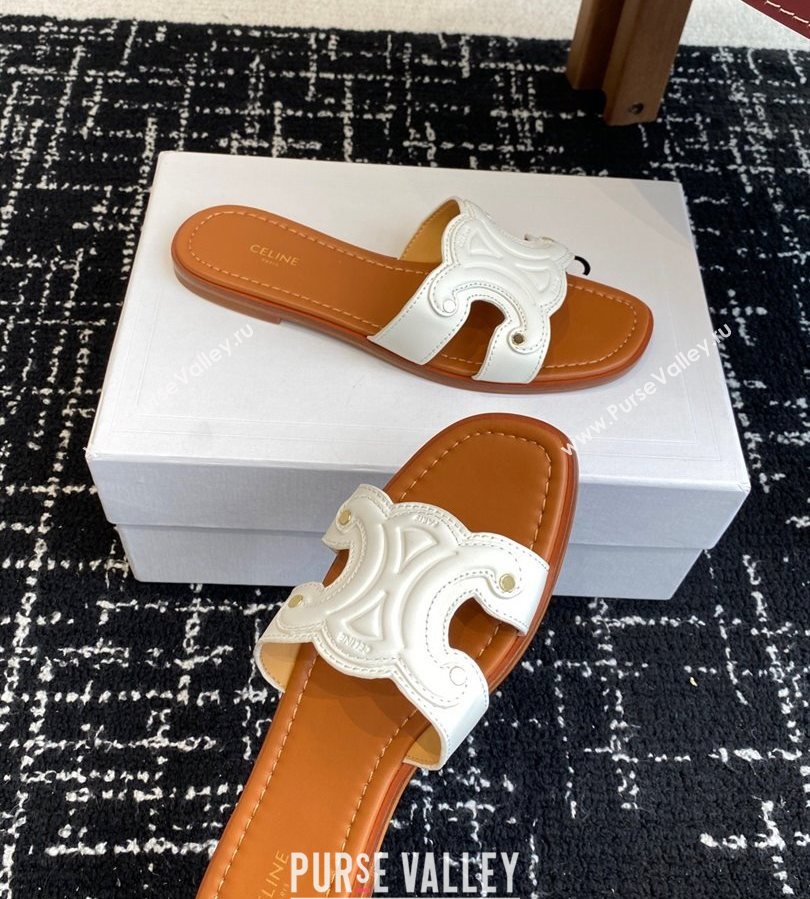 Celine Marina Flat Slides Sandal in Calfskin Leather White 2025 (SS-250709077)