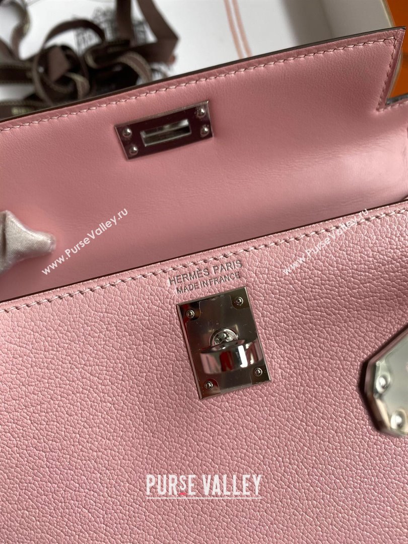 Hermes Mini Kelly II Bag 19cm in Original Chevre Leather 3Q Pink/Silver 2024 (Full Handmade) (XYA-24022902)