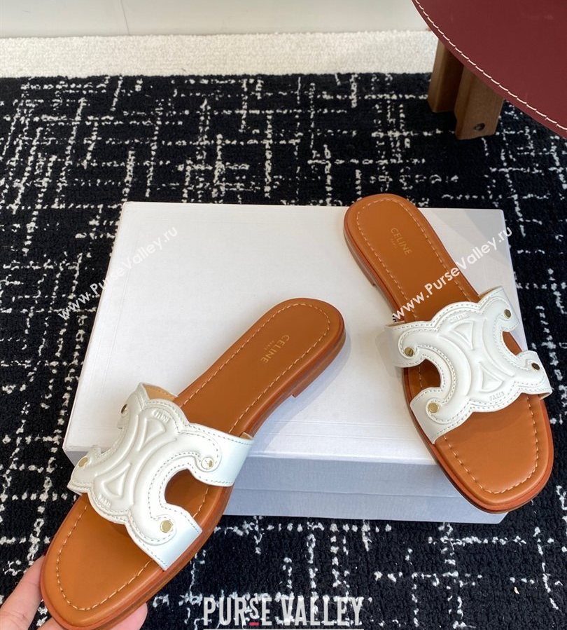Celine Marina Flat Slides Sandal in Calfskin Leather White 2025 (SS-250709077)