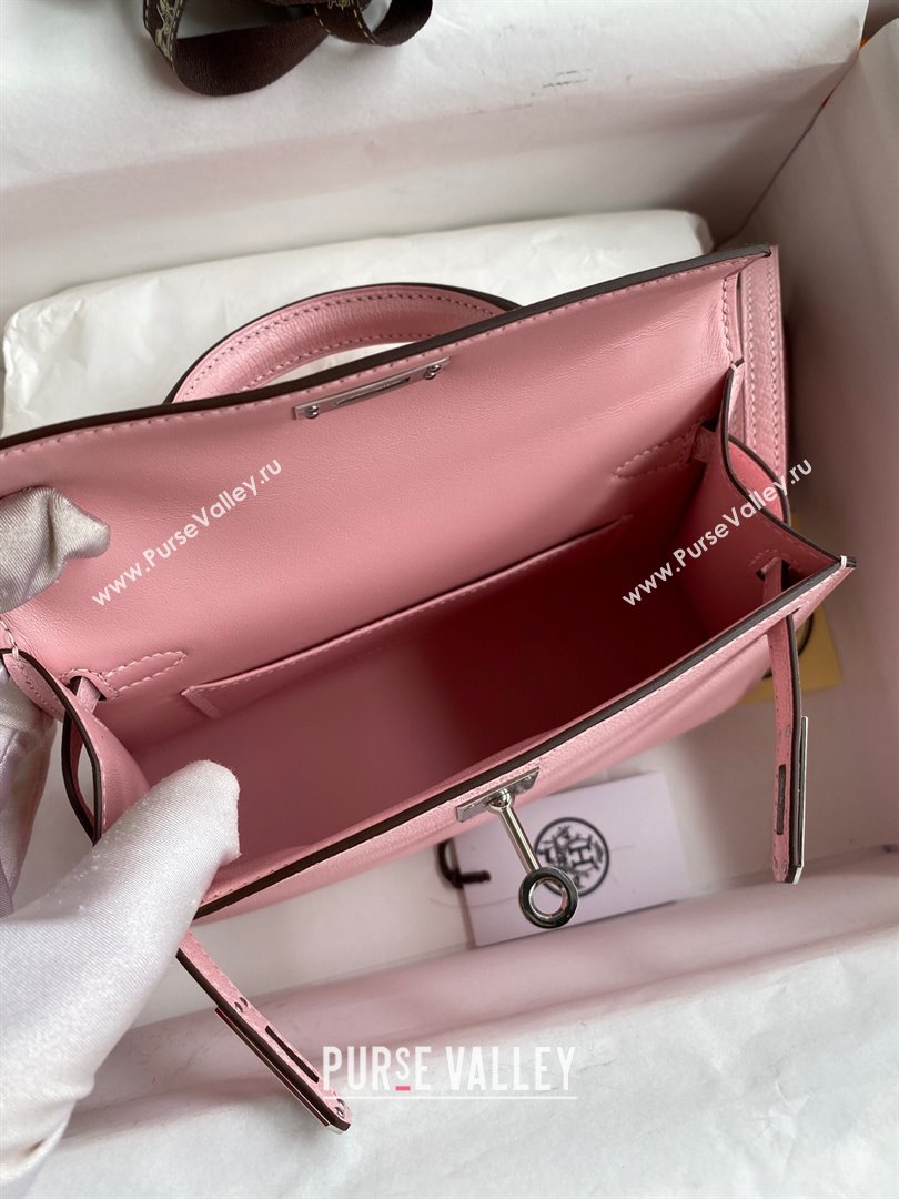 Hermes Mini Kelly II Bag 19cm in Original Chevre Leather 3Q Pink/Silver 2024 (Full Handmade) (XYA-24022902)