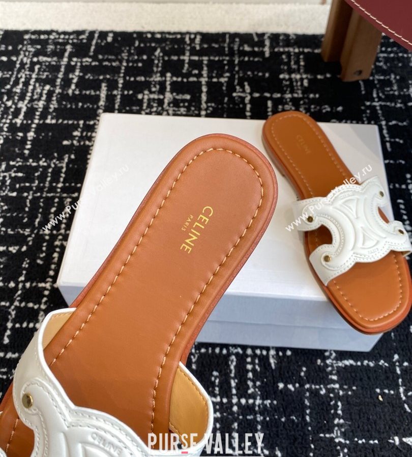 Celine Marina Flat Slides Sandal in Calfskin Leather White 2025 (SS-250709077)