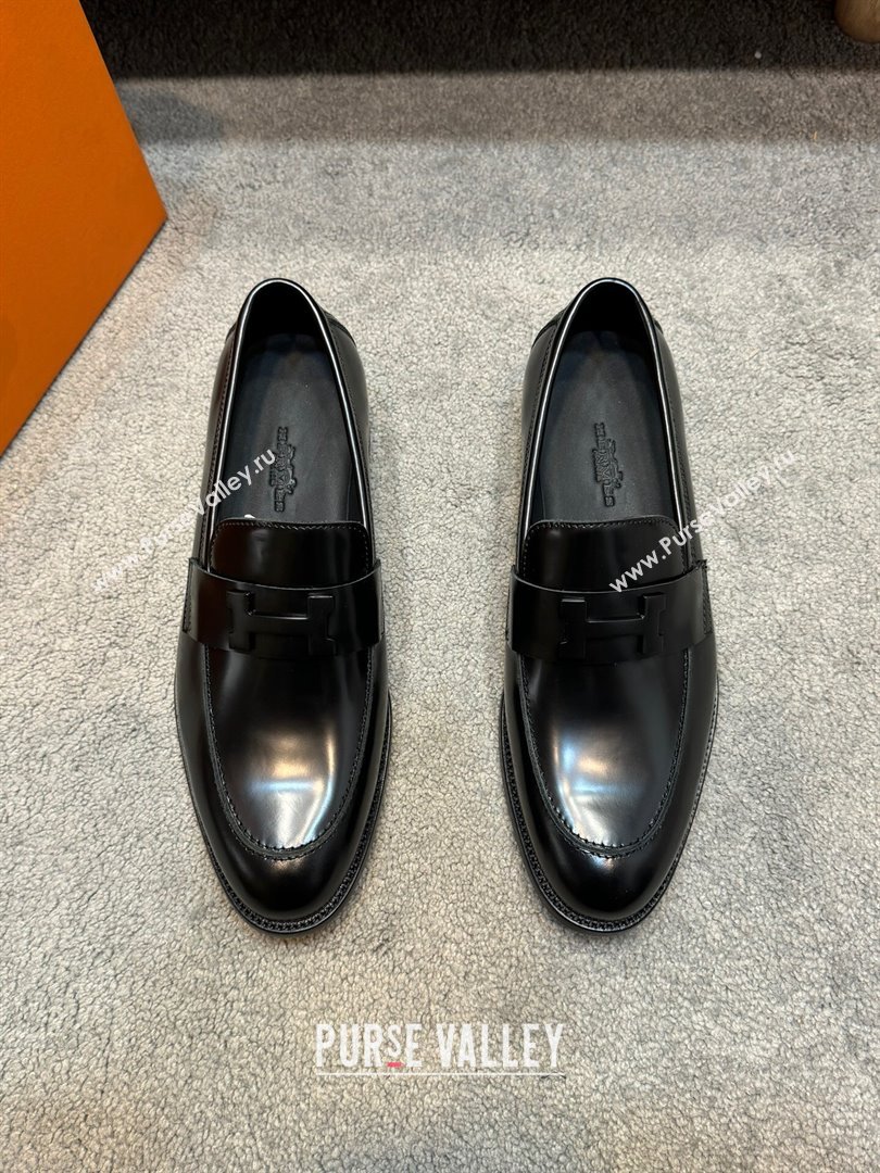 Hermes Mens Pairs Loafer in Brushed Calfskin Black 02 2024 (SHH-24092102)