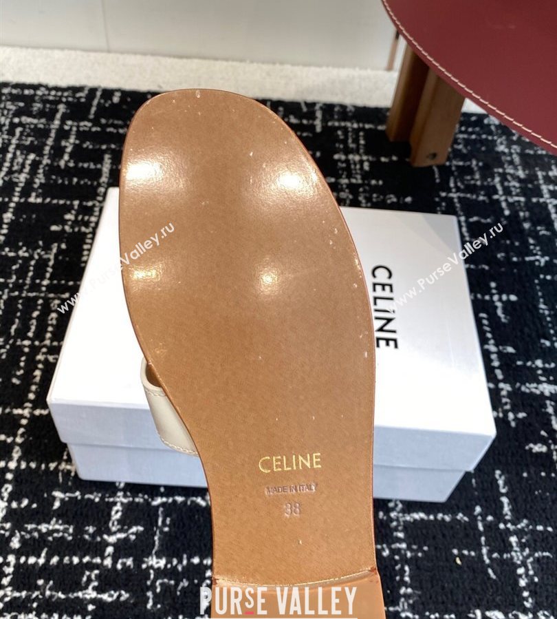 Celine Marina Flat Slides Sandal in Calfskin Leather White 2025 (SS-250709077)