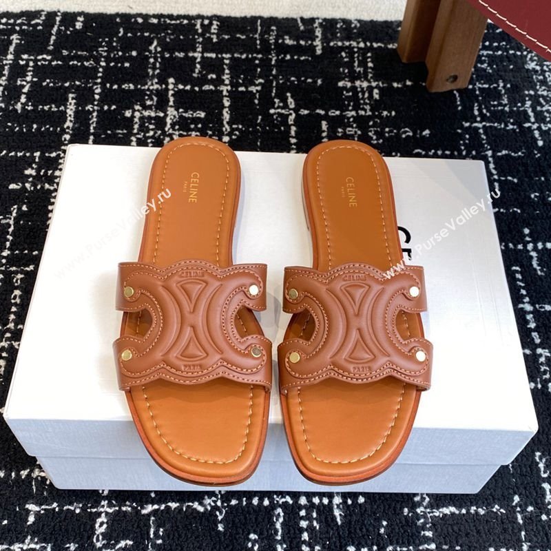 Celine Marina Flat Slides Sandal in Calfskin Leather Brown 2025 (SS-250709078)