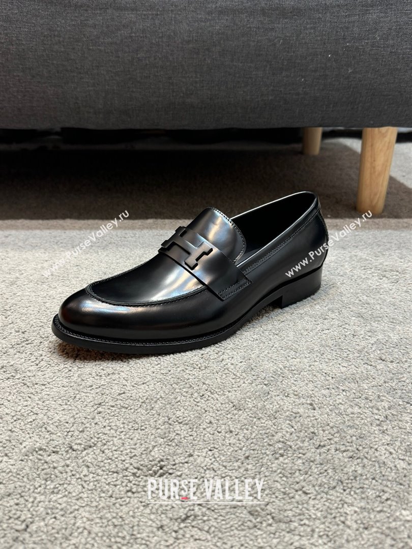 Hermes Mens Pairs Loafer in Brushed Calfskin Black 02 2024 (SHH-24092102)