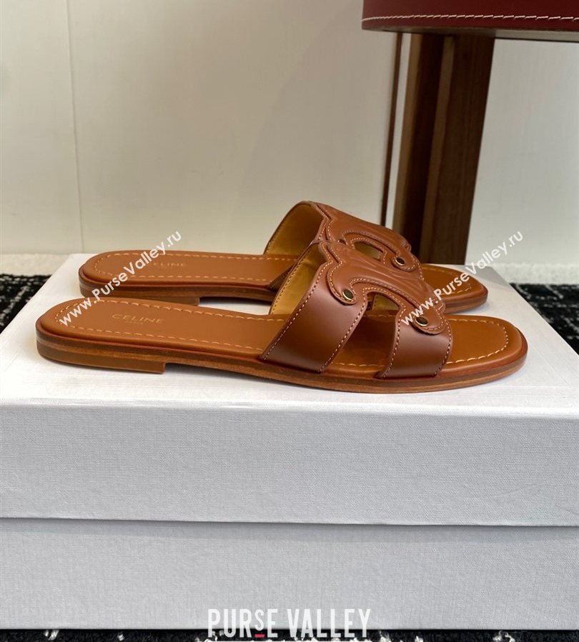 Celine Marina Flat Slides Sandal in Calfskin Leather Brown 2025 (SS-250709078)