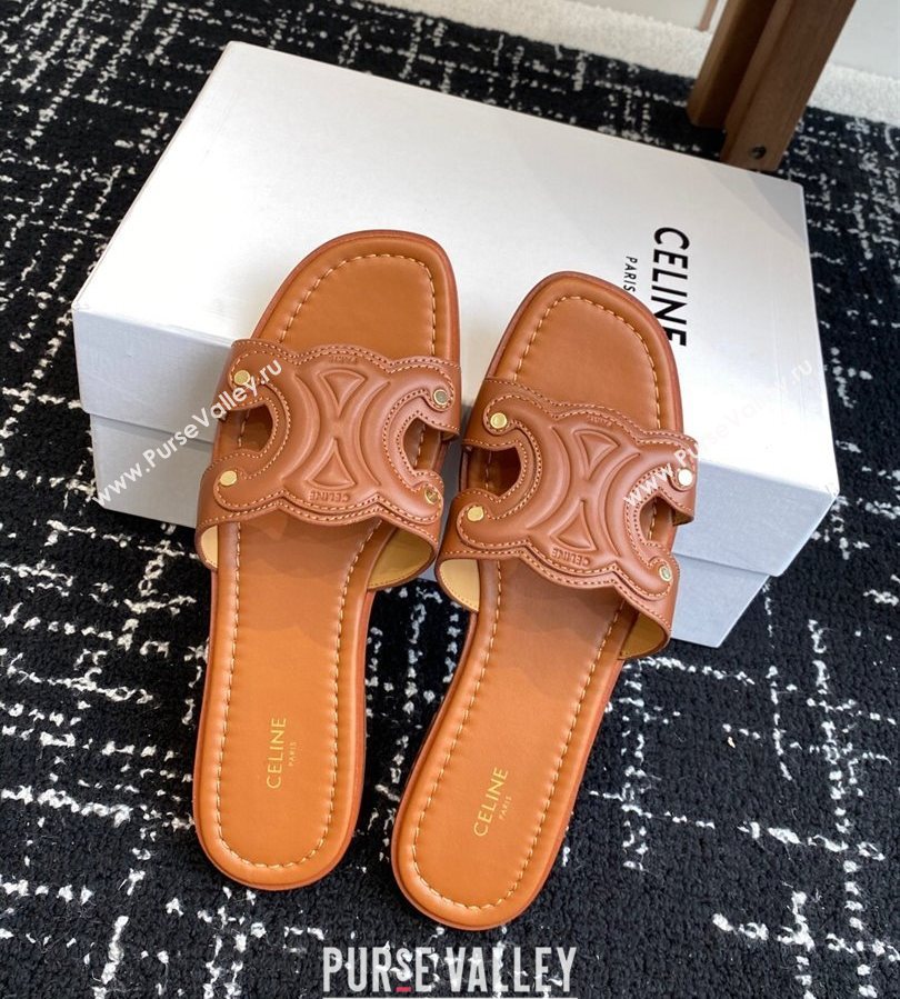 Celine Marina Flat Slides Sandal in Calfskin Leather Brown 2025 (SS-250709078)